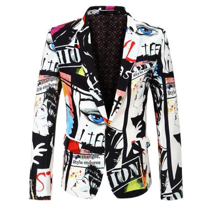 2021 New Men's Fashion Suit Party Coat Casual Slim Fit Blazer Buttons Suit 3D Floral Print Painting Blazers Jacket Men