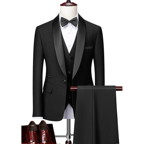 Men Skinny 3 Pieces Set Formal Slim Fit Tuxedo Prom Suit / Male Groom Wedding Blazers High Quality Dress Jacket Coat Pants Vest