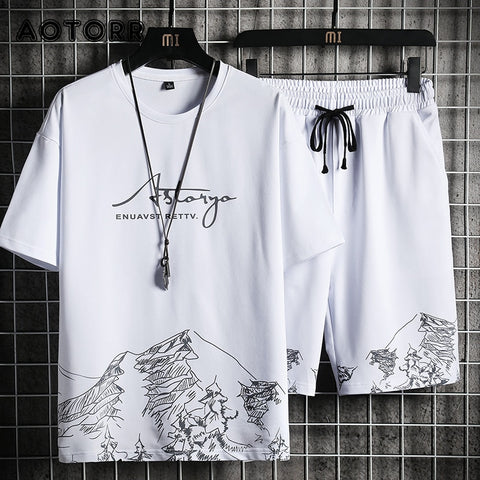 Casual Shorts Set Men Summer Fashion Sport Suit T-Shirt + Shorts Sportswears 2 Piece Sets Male Jogger Tracksuit Streetwear 4XL